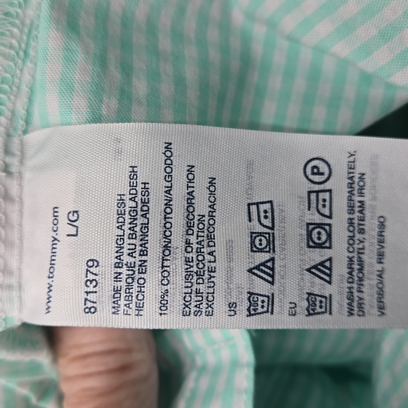 Tommy Hilfiger Button Front Pin Striped Long-Sleeve Mint Green Size Large - Picture 10 of 12